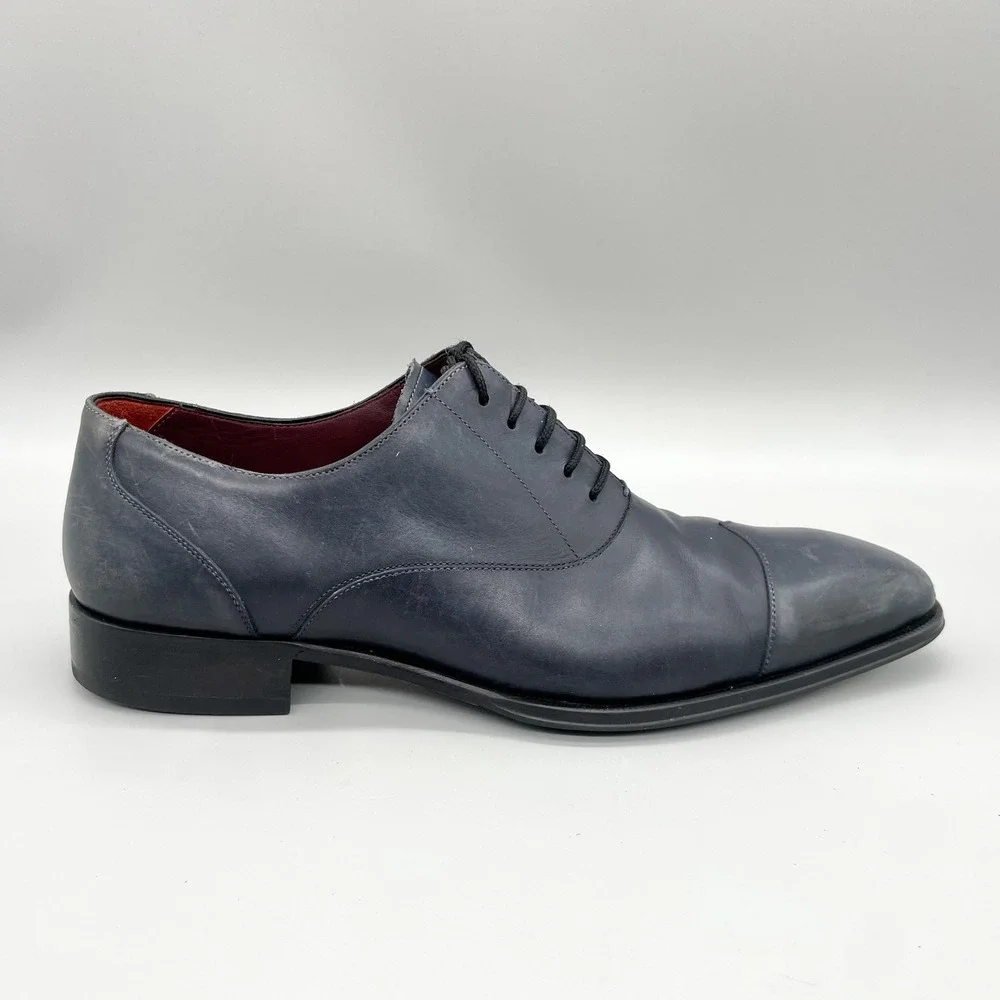 Mezlan Custom Mens 9.5M Cap Toe Oxford Navy Leather Derby Dress Shoes Preppy